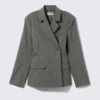 Blazer de traje cruzado – Rayas gris oscuro jaspeado Blazer de traje cruzado – Rayas gris oscuro jaspeado