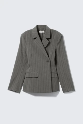 Blazer de traje cruzado – Rayas gris oscuro jaspeado