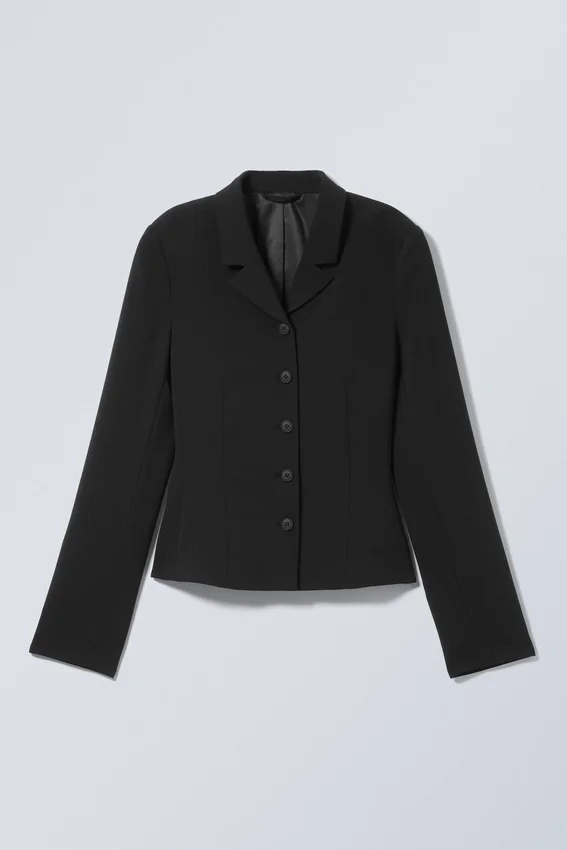 Blazer entallado de botonadura simple – Negro Blazer entallado de botonadura simple – Negro