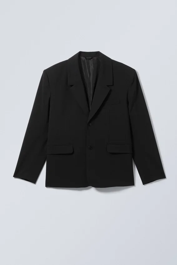 Blazer entallado de corte holgado y botonadura simple – Negro Blazer entallado de corte holgado y botonadura simple – Negro
