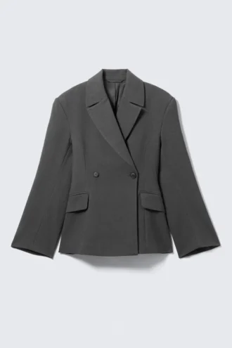 Blazer entallado de doble botonadura – Gris oscuro jaspeado