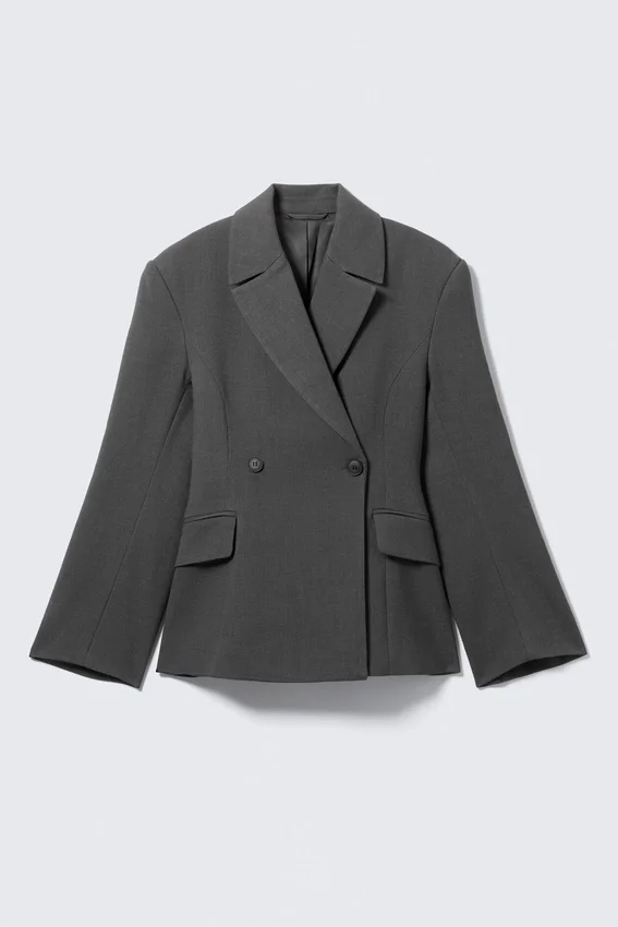 Blazer entallado de doble botonadura – Gris oscuro jaspeado Blazer entallado de doble botonadura – Gris oscuro jaspeado