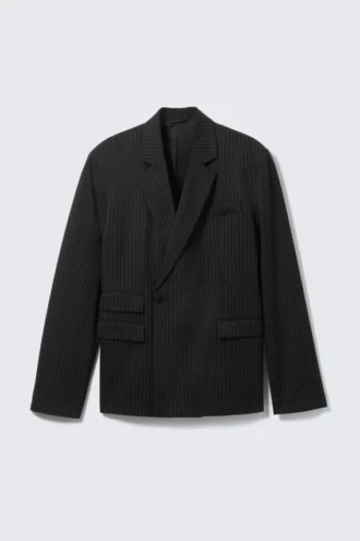 Blazer entallado de doble botonadura – Negro – A rayas