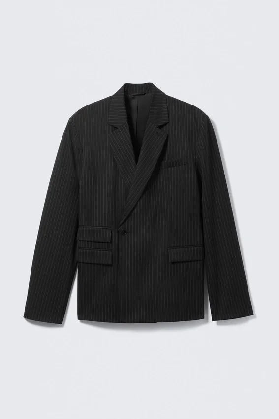 Blazer entallado de doble botonadura – Negro – A rayas Blazer entallado de doble botonadura – Negro – A rayas