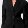 Blazer entallado de mezcla de lino – Negro