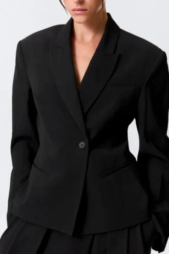 Blazer entallado de mezcla de lino – Negro