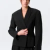 Blazer entallado de mezcla de lino – Negro
