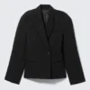 Blazer entallado de mezcla de lino – Negro