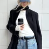Blazer holgado de doble botonadura en mezcla de lino – Negro