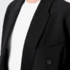 Blazer holgado de doble botonadura en mezcla de lino – Negro