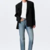Blazer holgado de doble botonadura en mezcla de lino – Negro