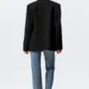 Blazer holgado de doble botonadura en mezcla de lino – Negro