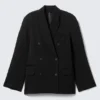 Blazer holgado de doble botonadura en mezcla de lino – Negro