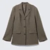 Blazer holgado de mezcla de lana con diseño en espiga – Espiga en color topo oscuro Blazer holgado de mezcla de lana con diseño en espiga – Espiga en color topo oscuro