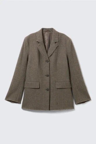 Blazer holgado de mezcla de lana con diseño en espiga – Espiga en color topo oscuro
