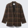 Blazer oversize de botonadura simple – A cuadros marrón oscuro Blazer oversize de botonadura simple – A cuadros marrón oscuro