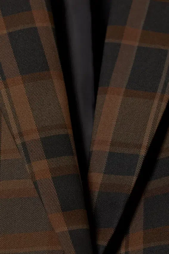 Blazer oversize de botonadura simple – A cuadros marrón oscuro Blazer oversize de botonadura simple – A cuadros marrón oscuro