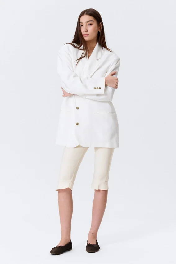 Blazer oversize de botonadura simple – Blanco roto Blazer oversize de botonadura simple – Blanco roto