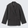 Blazer oversize de doble botonadura en mezcla de lana – Gris oscuro – Espiga