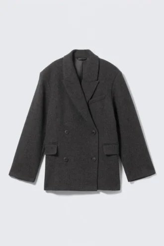 Blazer oversize de doble botonadura en mezcla de lana – Gris oscuro – Espiga