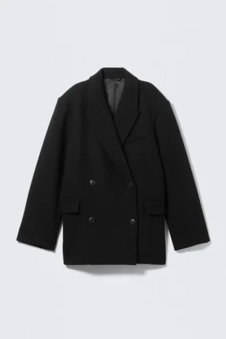 Blazer oversize de doble botonadura en mezcla de lana – Negro