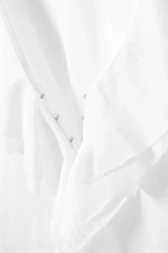 Blusa cruzada de manga larga con volantes – Blanca