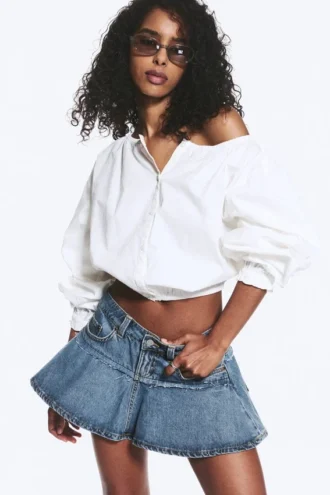 Blusa de manga globo – Blanco apagado