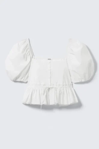 Blusa de popelín de algodón con peplum – Blanca