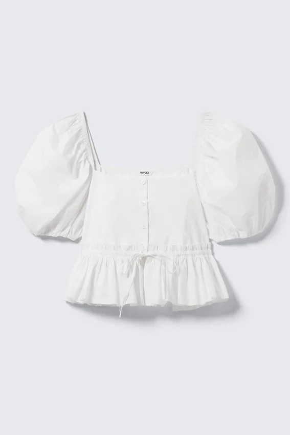 Blusa de popelín de algodón con peplum – Blanca Blusa de popelín de algodón con peplum – Blanca
