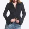 Blusa entallada con textura – Rayas azul oscuro