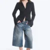Blusa entallada con textura – Rayas azul oscuro