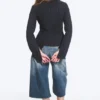 Blusa entallada con textura – Rayas azul oscuro
