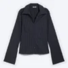 Blusa entallada con textura – Rayas azul oscuro