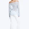 Blusa transparente con cuello barco y mangas acampanadas – Azul claro empolvado