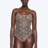 Body de encaje transparente con espalda baja – Gris empolvado transparente