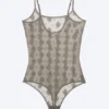 Body de encaje transparente con espalda baja – Gris empolvado transparente