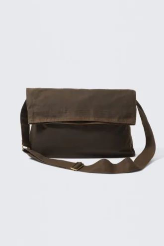 Bolso bandolera de lona de algodón encerado – Marrón oscuro