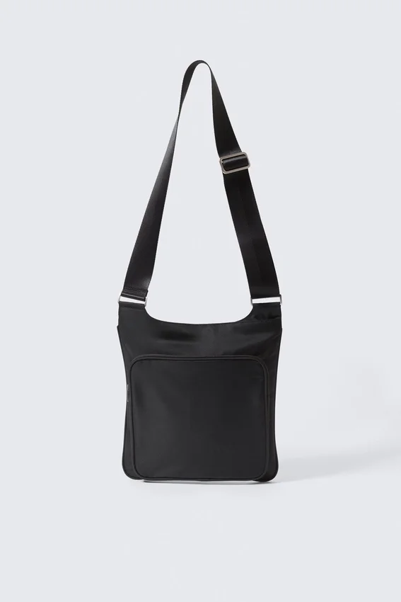 Bolso bandolera deportivo de nailon con ribete – Negro Bolso bandolera deportivo de nailon con ribete – Negro