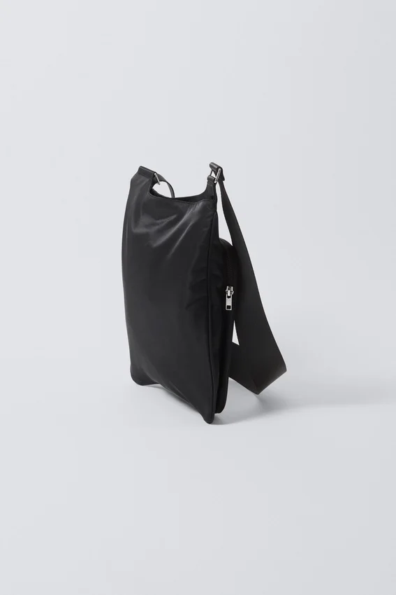 Bolso bandolera deportivo de nailon con ribete – Negro Bolso bandolera deportivo de nailon con ribete – Negro