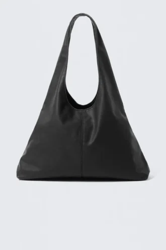 Bolso bandolera holgado de imitación de piel – Negro