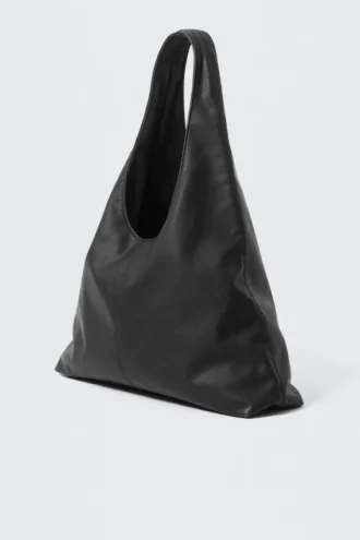 Bolso bandolera holgado de imitación de piel – Negro