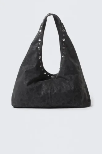 Bolso bandolera holgado de imitación de piel – Negro con tachuelas