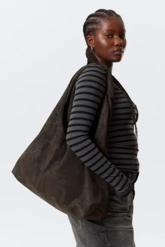 Bolso bandolera holgado de piel sintética – Marrón oscuro