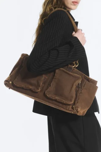 Bolso bandolera mediano con bolsillos – Verde caqui oscuro
