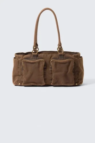 Bolso bandolera mediano con bolsillos – Verde caqui oscuro
