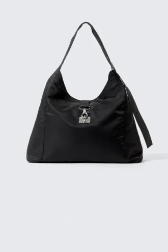 Bolso bandolera mediano con cierre y forma holgada – Negro