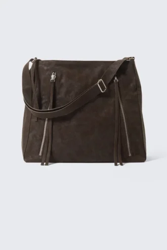 Bolso bandolera mediano con cremallera – Gris oscuro