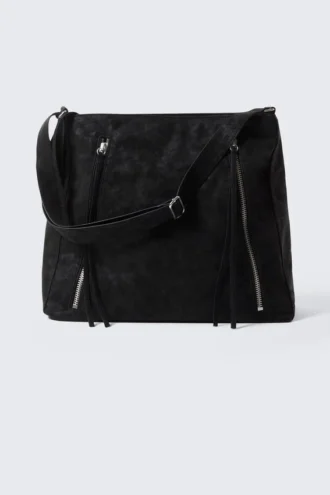 Bolso bandolera mediano con cremallera – Negro