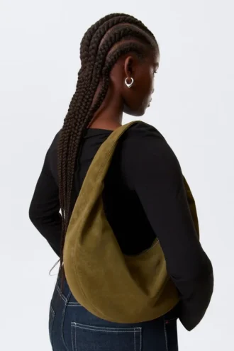 Bolso bandolera redondeado mediano – Verde caqui oscuro