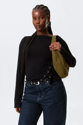 Bolso bandolera redondeado mediano – Verde caqui oscuro